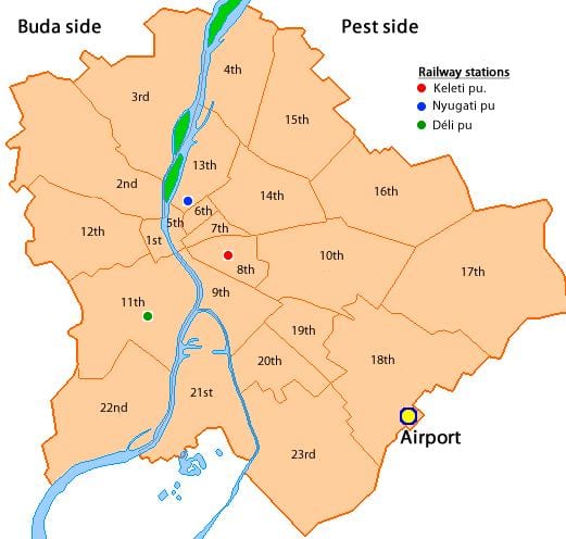 budapest, 8 qarkut në hartë